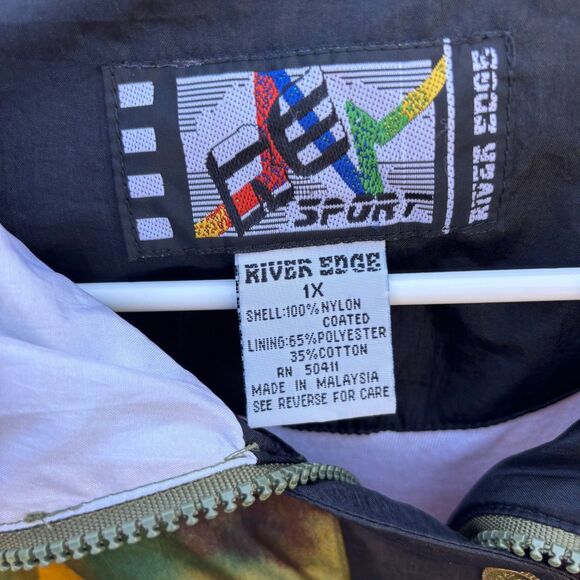 River Edge Sport 90s Windbreaker Jacket 1X Colorblock Black Multicolor Abstract - Picture 3 of 7